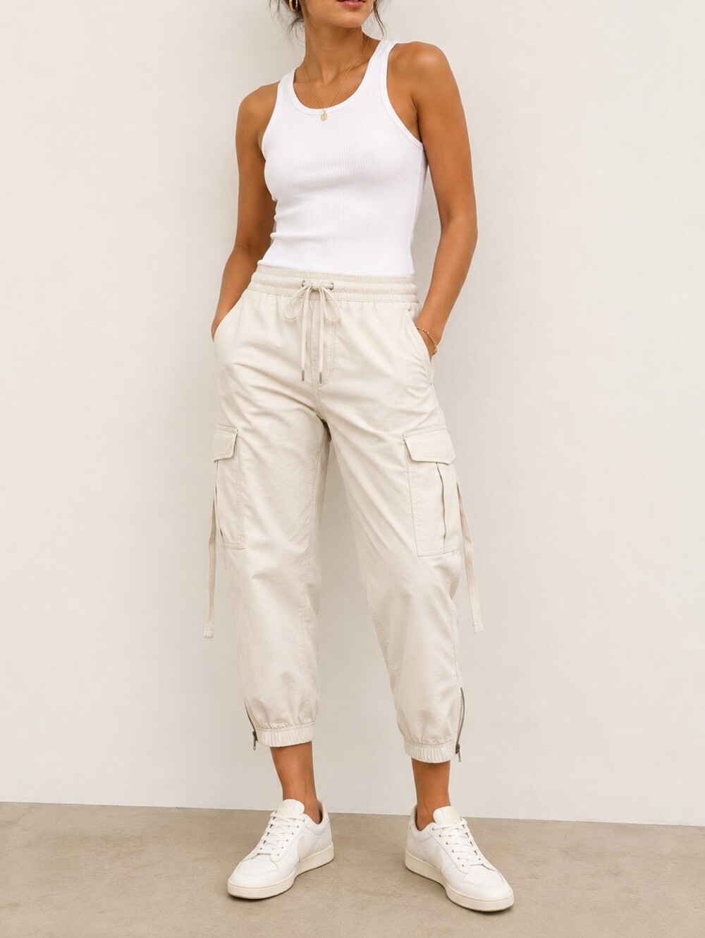 Polo Ralph Lauren Cotton Cropped Utility Cargo Jogger in Stone Beige